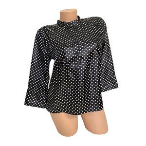 GAP Women's SMALL Black Polka-Dot Pull Over 3/4 Sleeve Blouse Shine Top EUC‎
